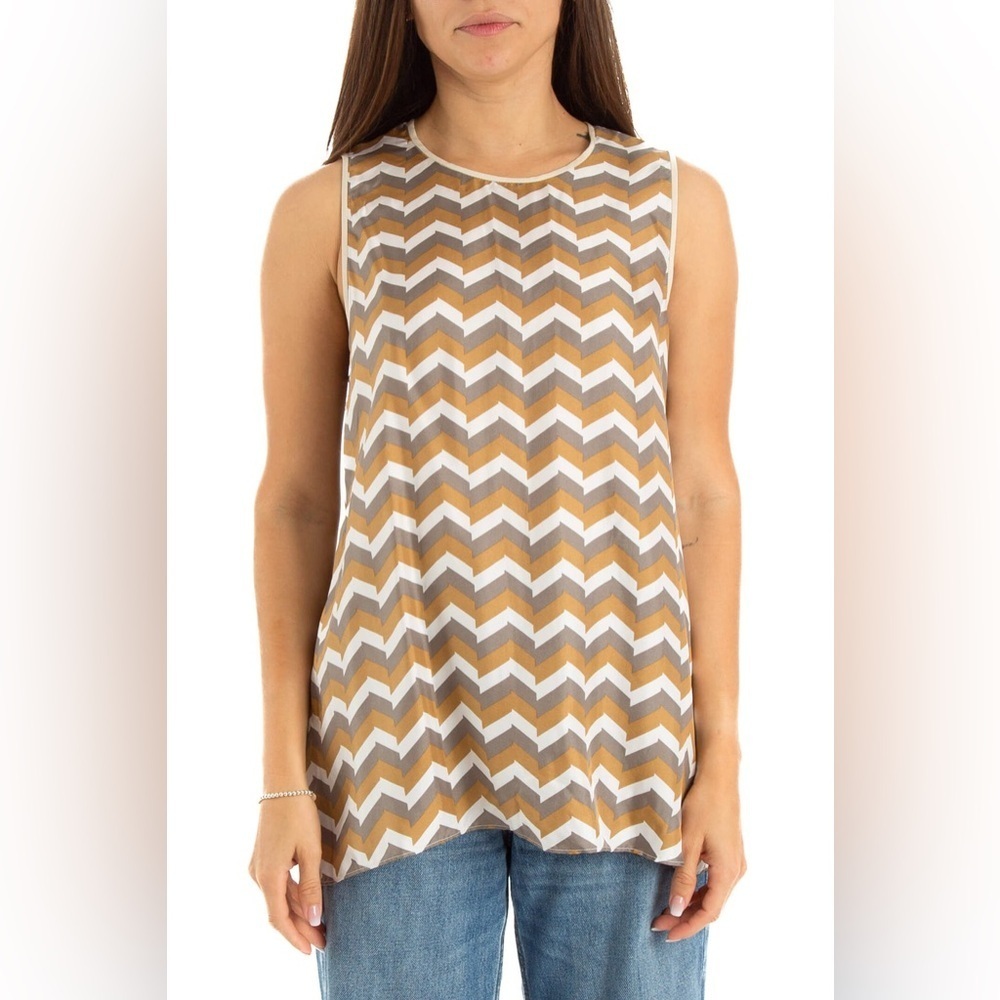 🎀SSENSE RAG & BONE 100% silk chevron print sleeveless blouse xs Euc